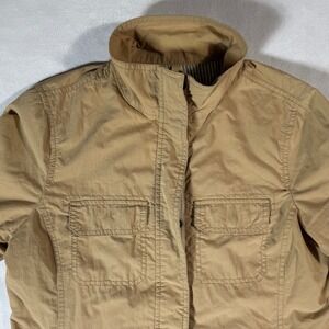 Lands End Canvas Men's Medium Utility Jacket Full Zip Stand Collar Pockets Tan